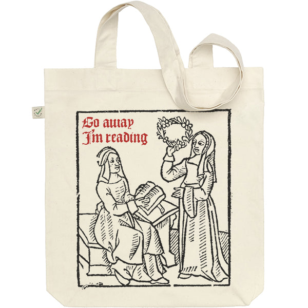 Go Away I'm Reading Woodcut Tote Bag