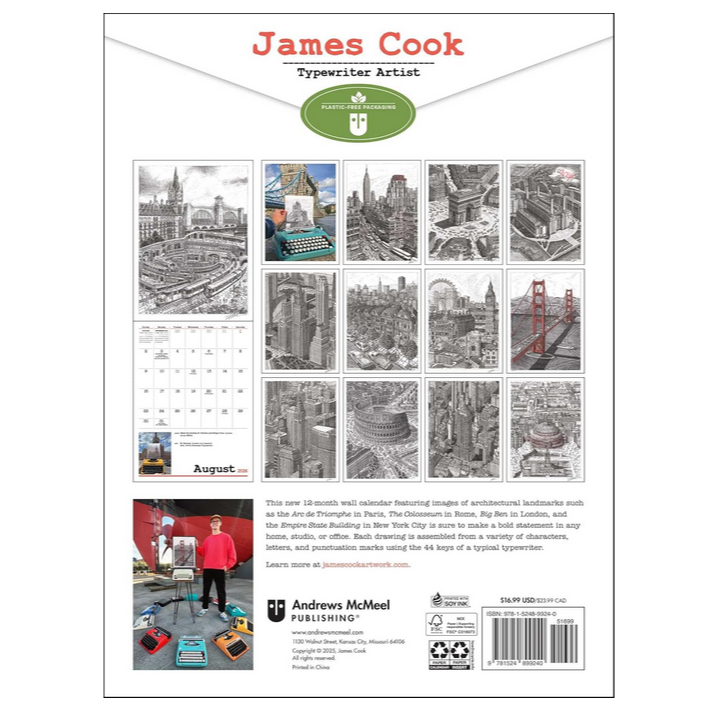 James Cook Typewriter Art Wall Calendar 2026
