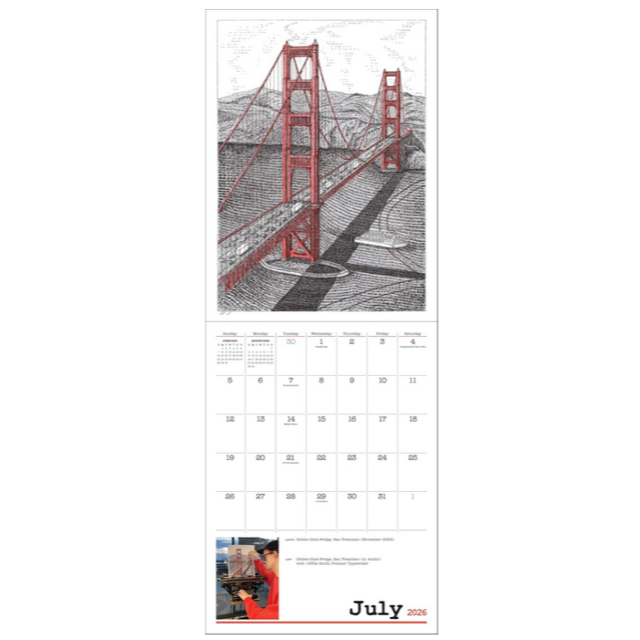 James Cook Typewriter Art Wall Calendar 2026