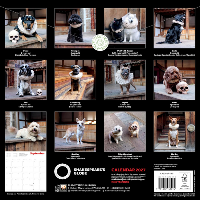 Shakespeare's Globe: Dogs in Ruffs Wall Calendar 2027