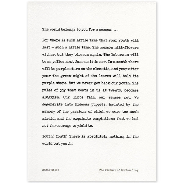 Oscar Wilde 'Youth' Quotation Card