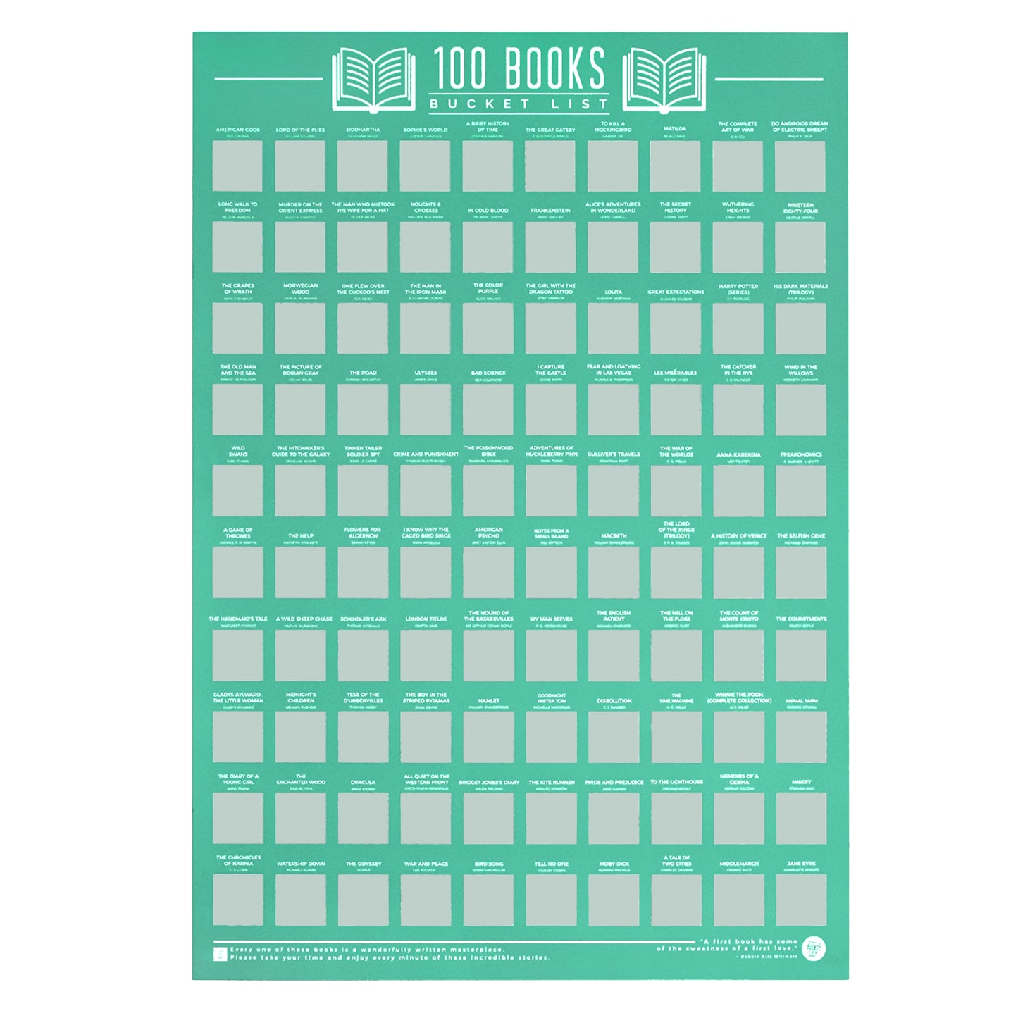 100 Books Scratch Off Bucket List Poster