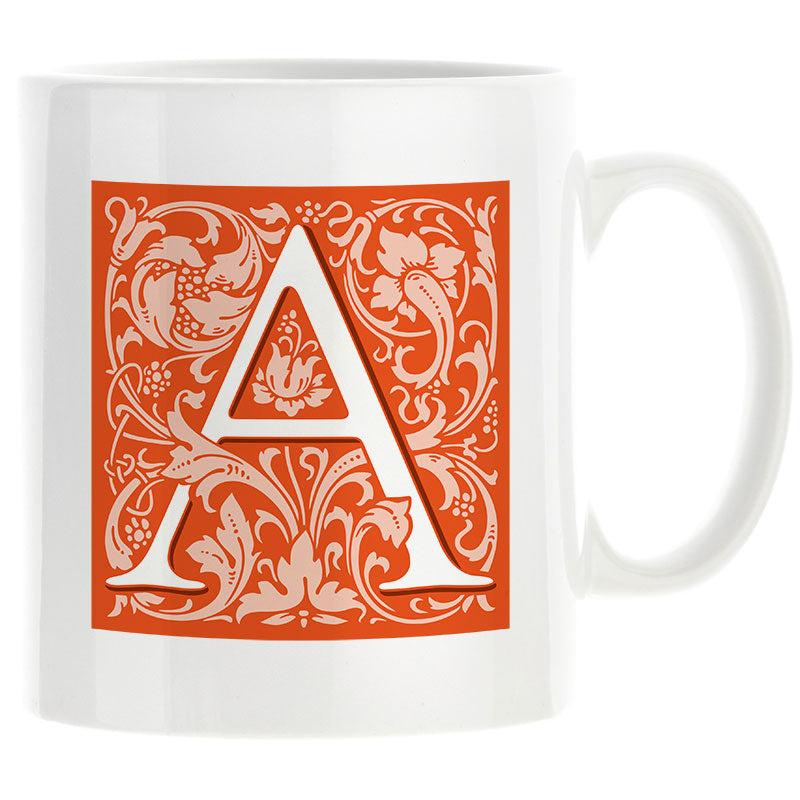 Decorated Initial Mug - Orange