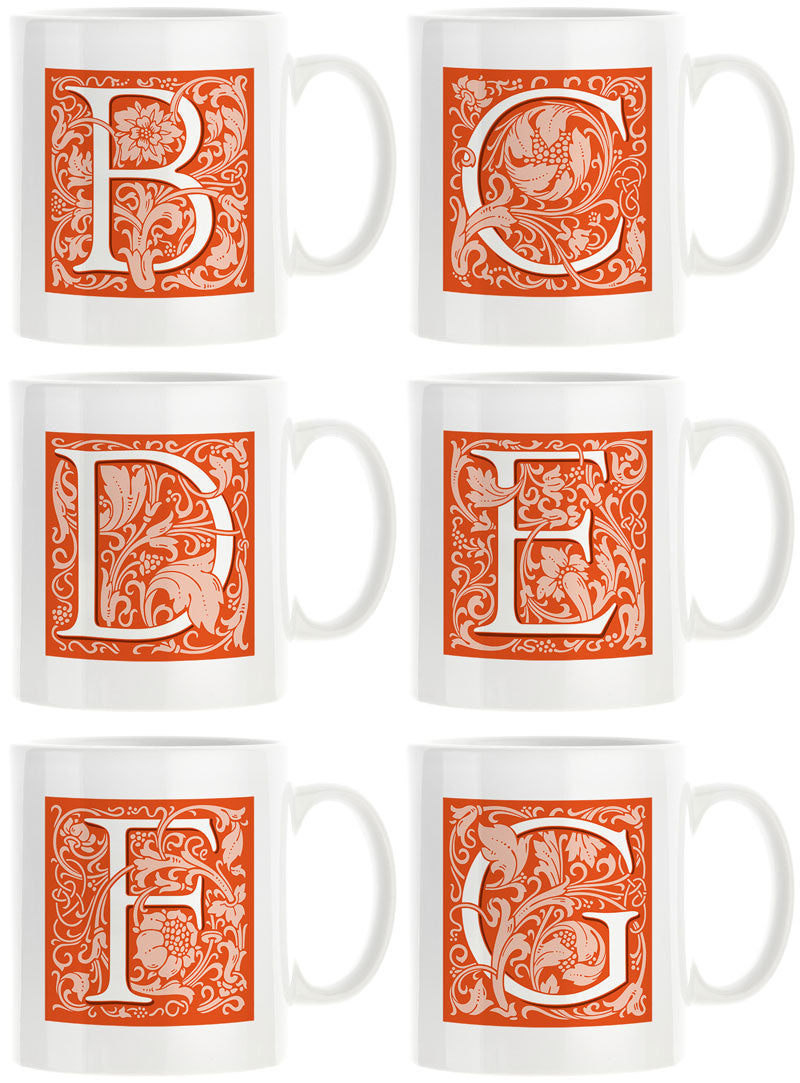 Decorated Initial Mug - Orange