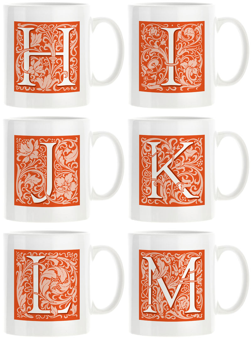 Decorated Initial Mug - Orange