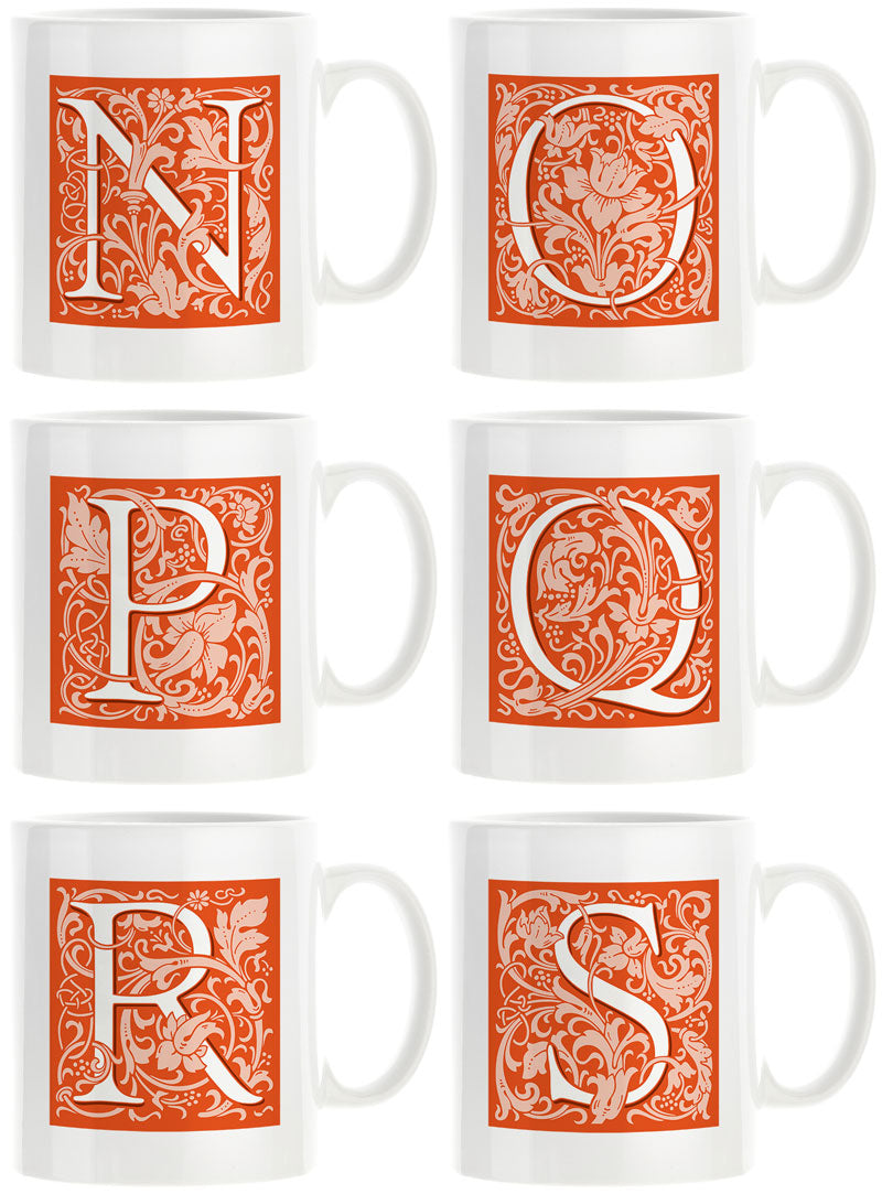 Decorated Initial Mug - Orange