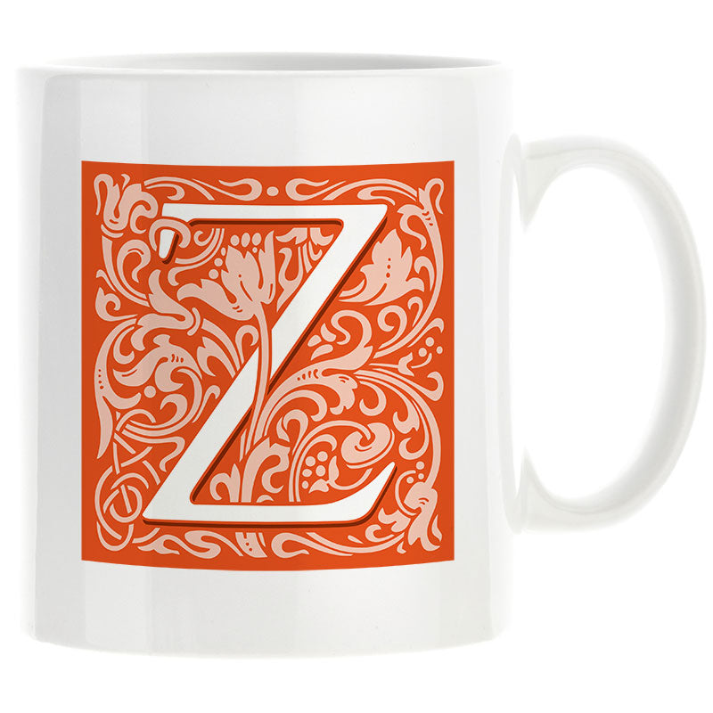 Decorated Initial Mug - Orange
