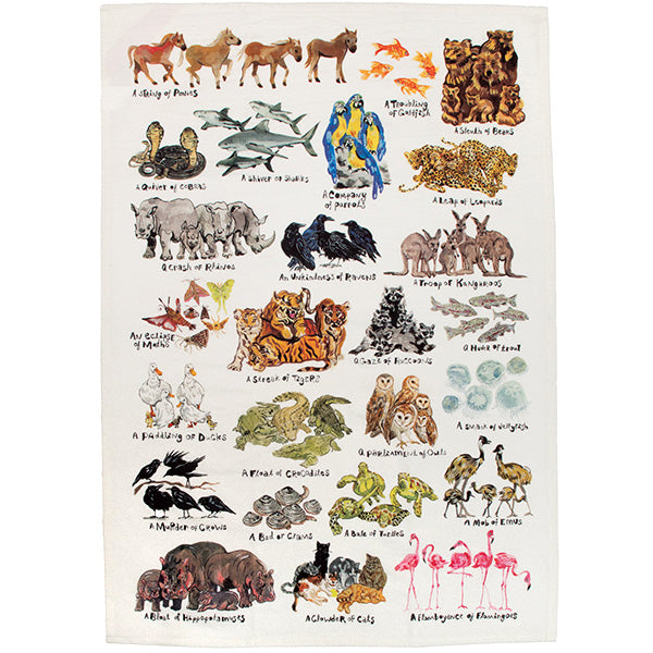 Animal Groupings Tea Towel