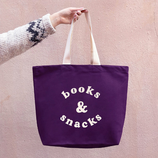 Books & Snacks Large Canvas Tote Bag