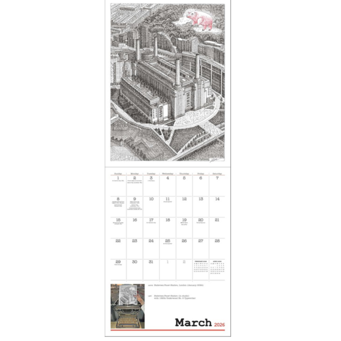 James Cook Typewriter Art Wall Calendar 2026