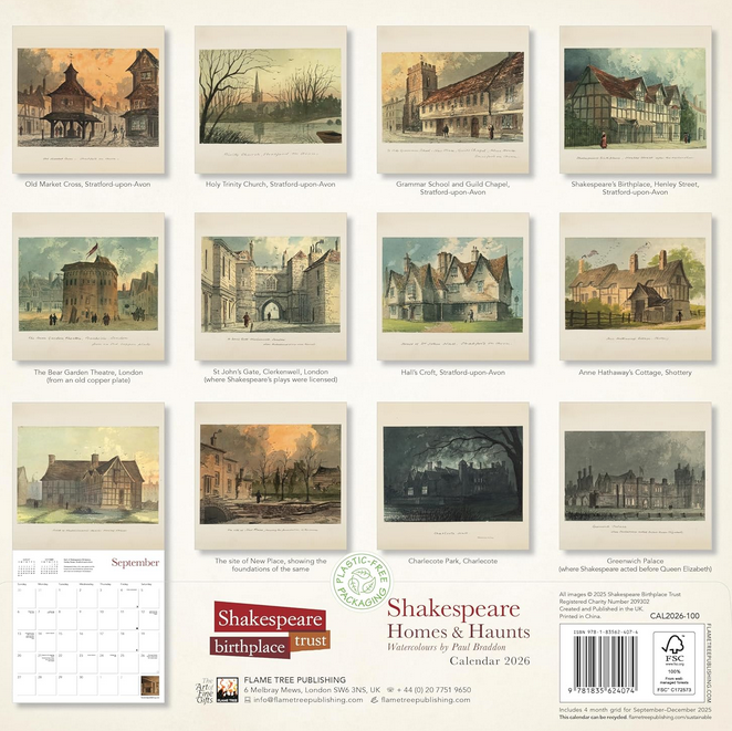 Shakespeare Homes and Haunts Wall Calendar 2026