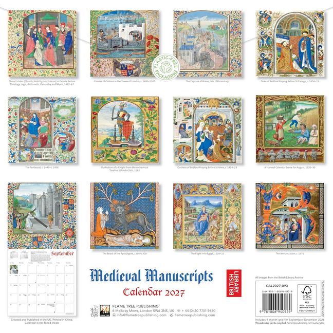 British Library Medieval Manuscripts Wall Calendar 2027