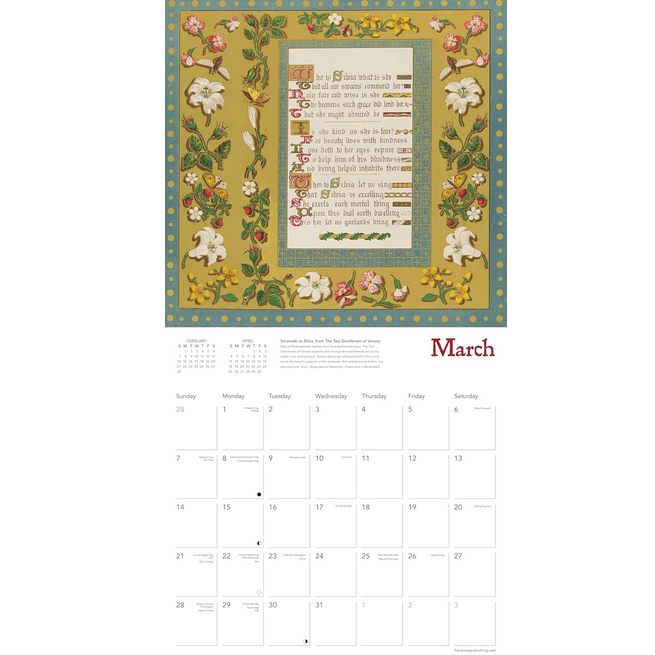 Songs of Shakespeare Wall Calendar 2027