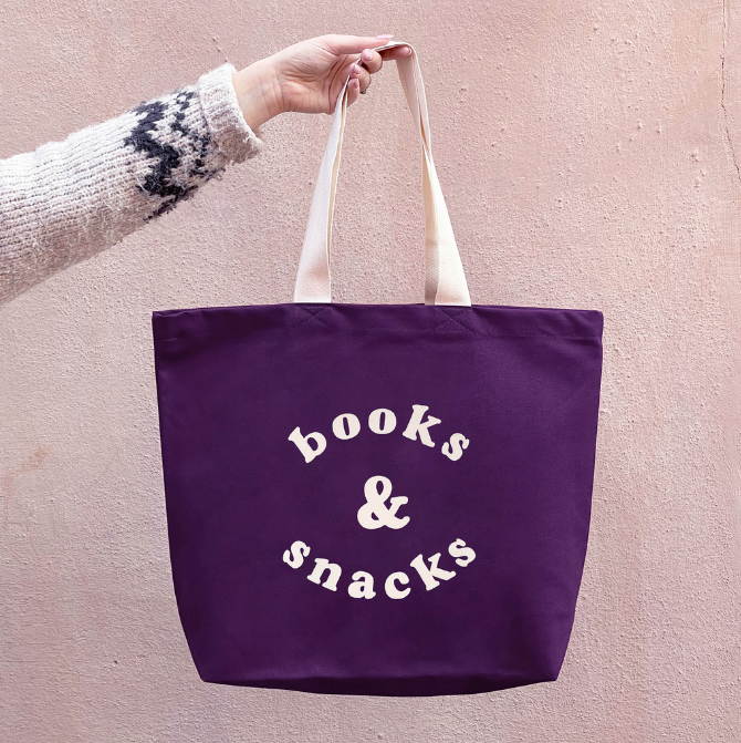 Books & Snacks Large Canvas Tote Bag