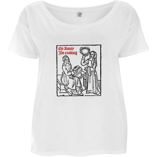 Go Away I'm Reading Woodcut T-shirt - Women's Loose-Fit - MEDIUM ONLY