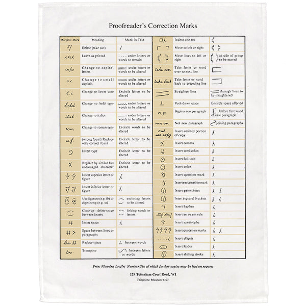 Proofreader's Correction Marks Tea Towel