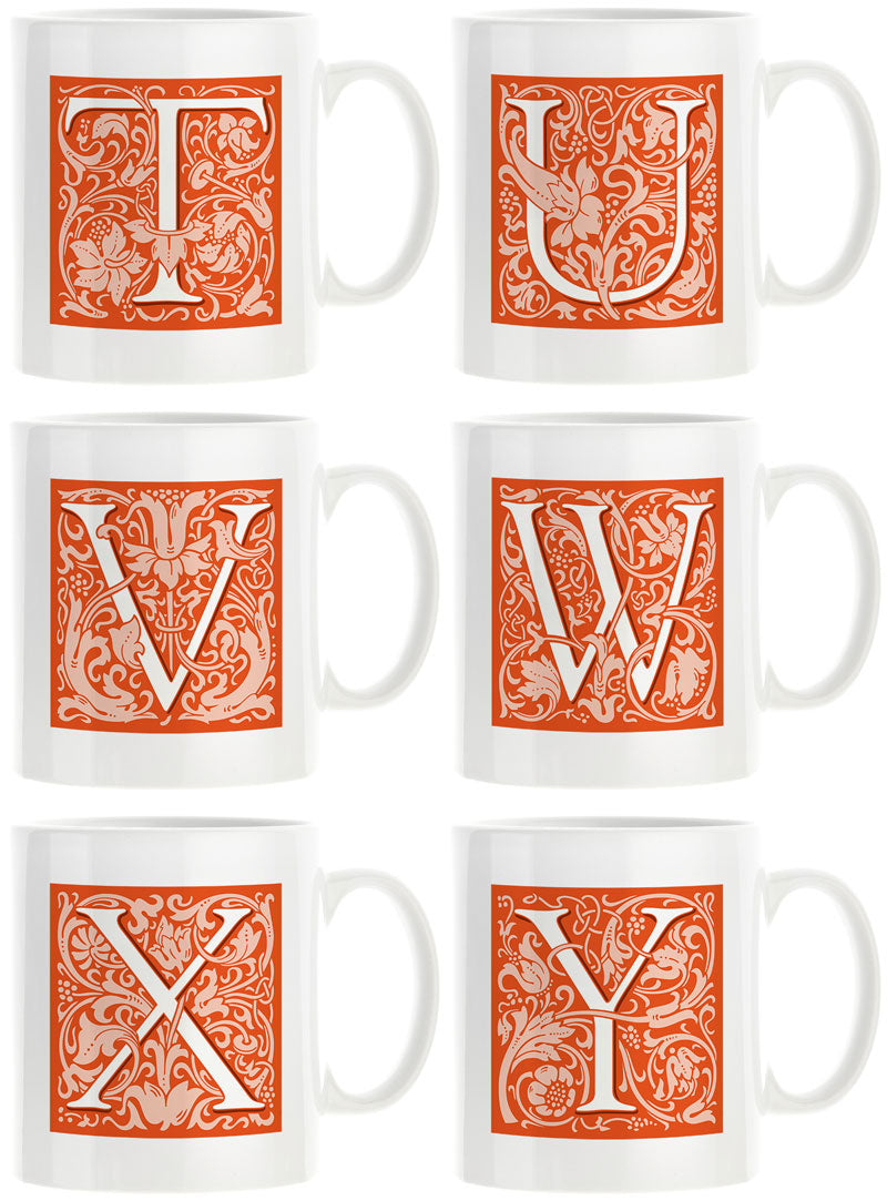 Decorated Initial Mug - Orange