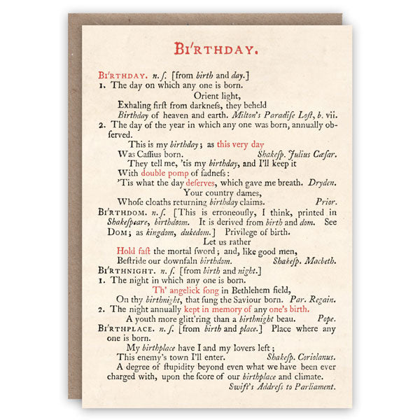 Johnson's Dictionary Birthday Card
