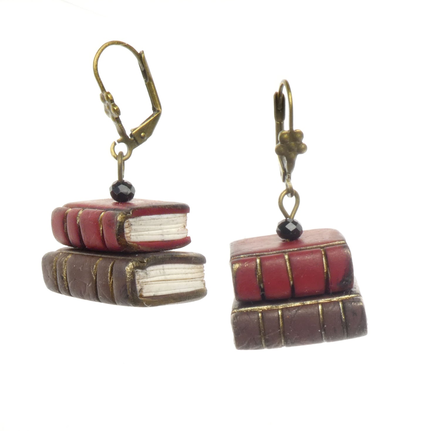 Tiny Book Earrings - Red/Brown